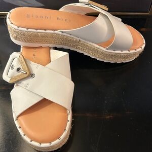 GIANNA BINI White Platform Espadrille Comfort Slides Slip On Sandals Size 7.5M